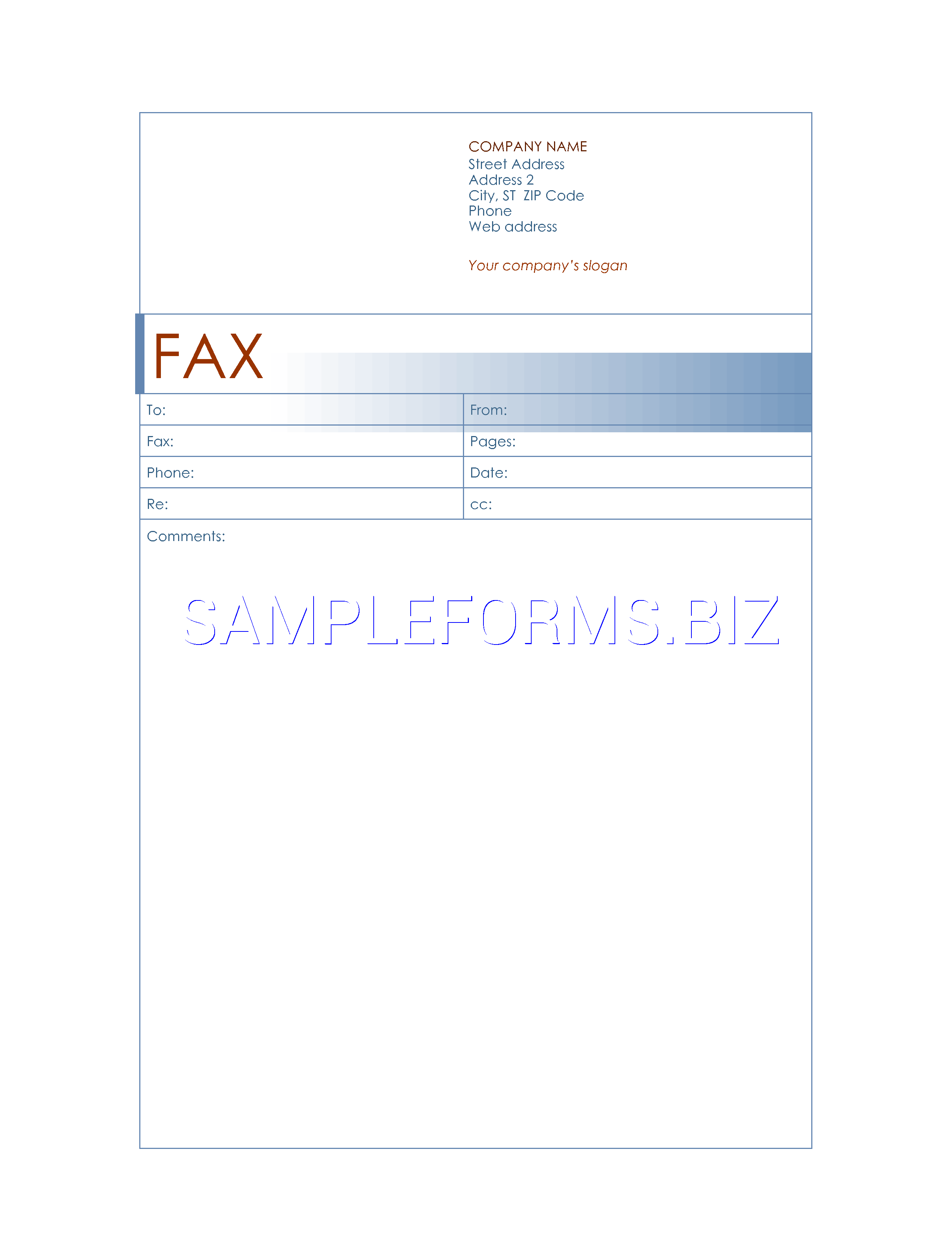 Preview free downloadable Fax Cover Sheet (Blue Design) in PDF (page 1)